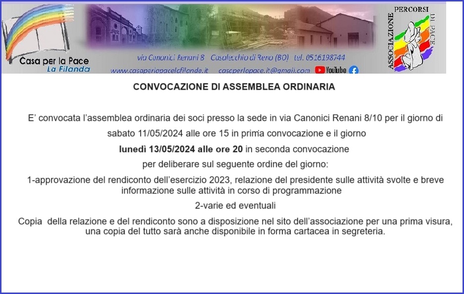 CONVOCAZIONE ASSEMBLEA DI PERCORSI DI PACE