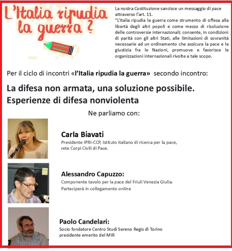 La difesa non armata, una soluzione possibile. Esperienze di difesa nonviolenta. Giovedì 5 dicembre ore 20.30
