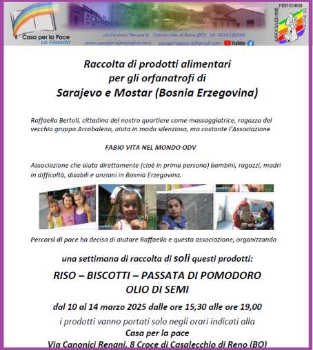 Raccolta di prodotti alimentari per gli orfanatrofi di Sarajevo e Mostar &lpar;Bosnia Erzegovina&rpar;