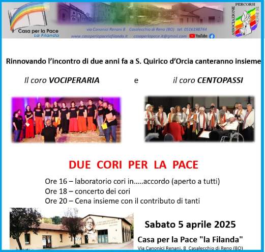 5 aprile ore 16&period;00   DUE  CORI  PER  LA  PACE