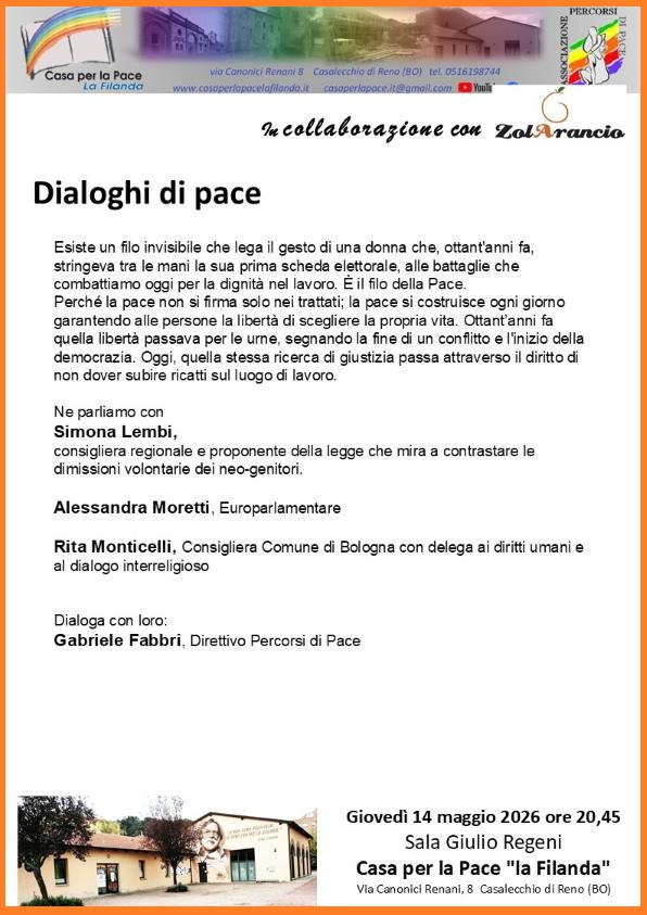 14 maggio ore 20&colon;45  Dialoghi di pace