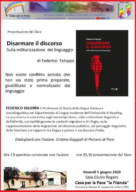 5 giugno ore 19&period;00 Presentazione del libro "Disarmare il discorso"